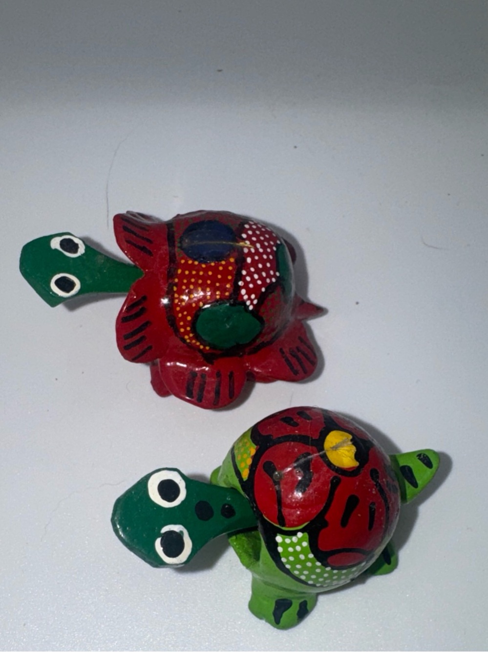 Lot Of 2 Loose Neck Collection Bobbing Head Handpainted Wood Turtles Mexico NOS!
